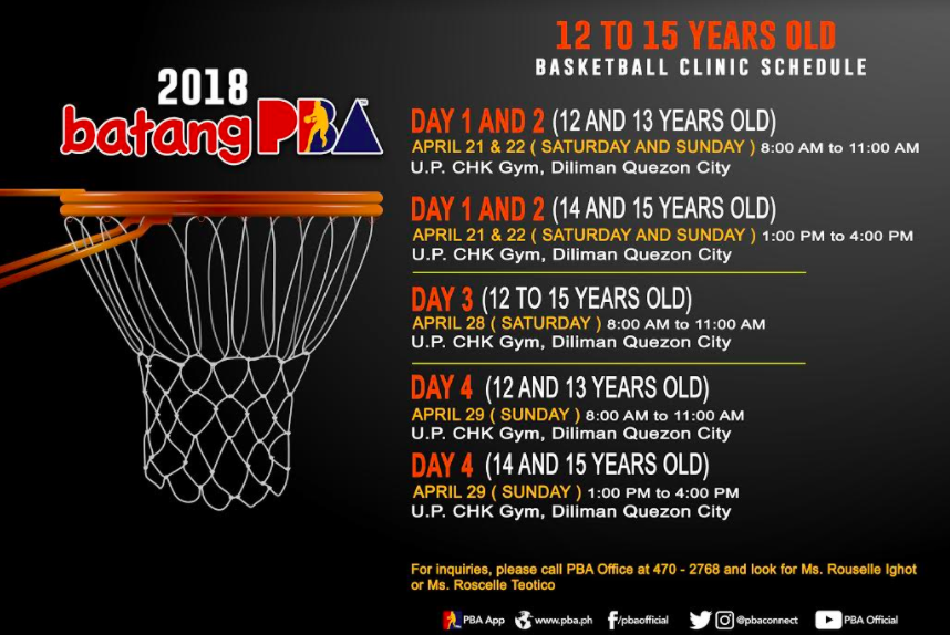 2018 Batang PBA 1215yrs. old CLINIC SCHEDULE Events PBA The